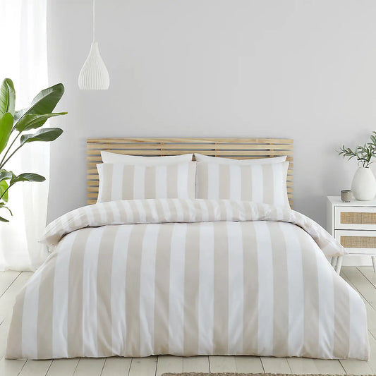 Catherine Lansfield Cove Stripe Duvet Set - Natural