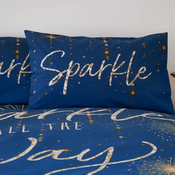 Catherine Lansfield Christmas Sparkle Reversible Duvet Set - Navy