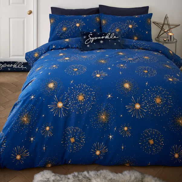 Catherine Lansfield Christmas Sparkle Reversible Duvet Set - Navy