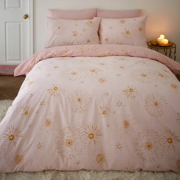 Catherine Lansfield Christmas Sparkle Reversible Duvet Set - Pink