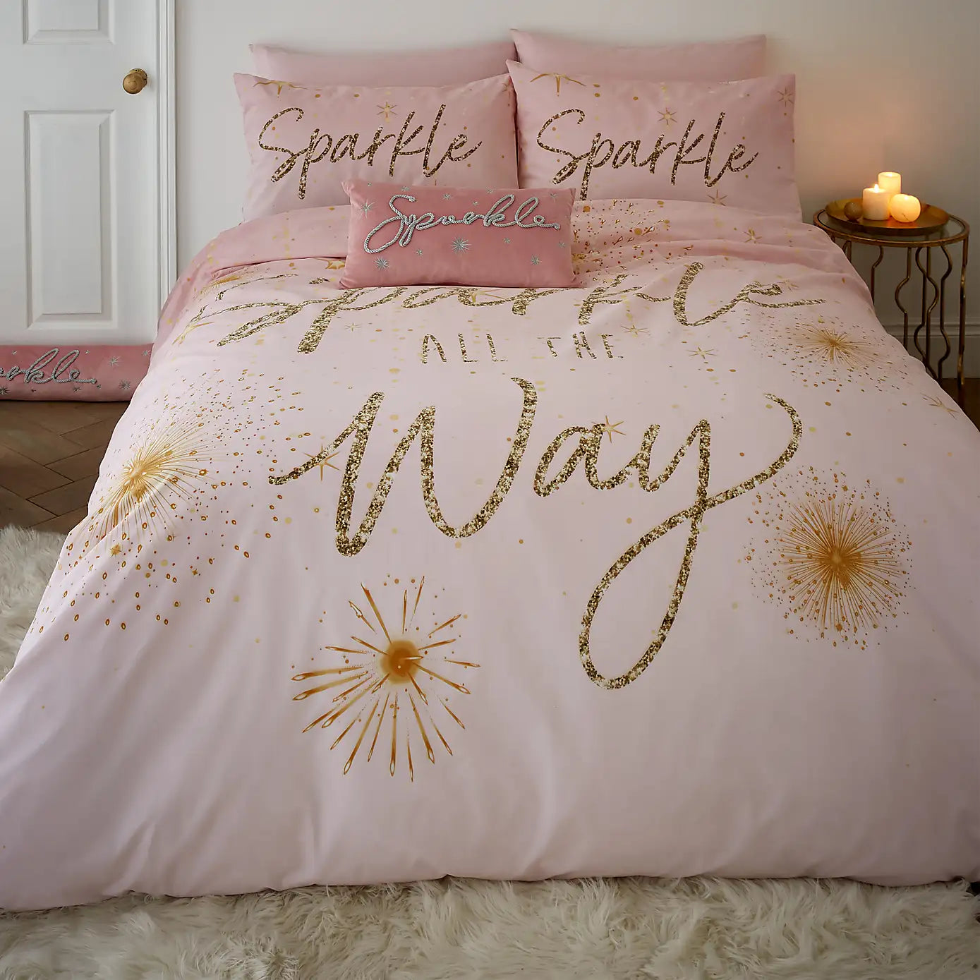 Catherine Lansfield Christmas Sparkle Reversible Duvet Set - Pink