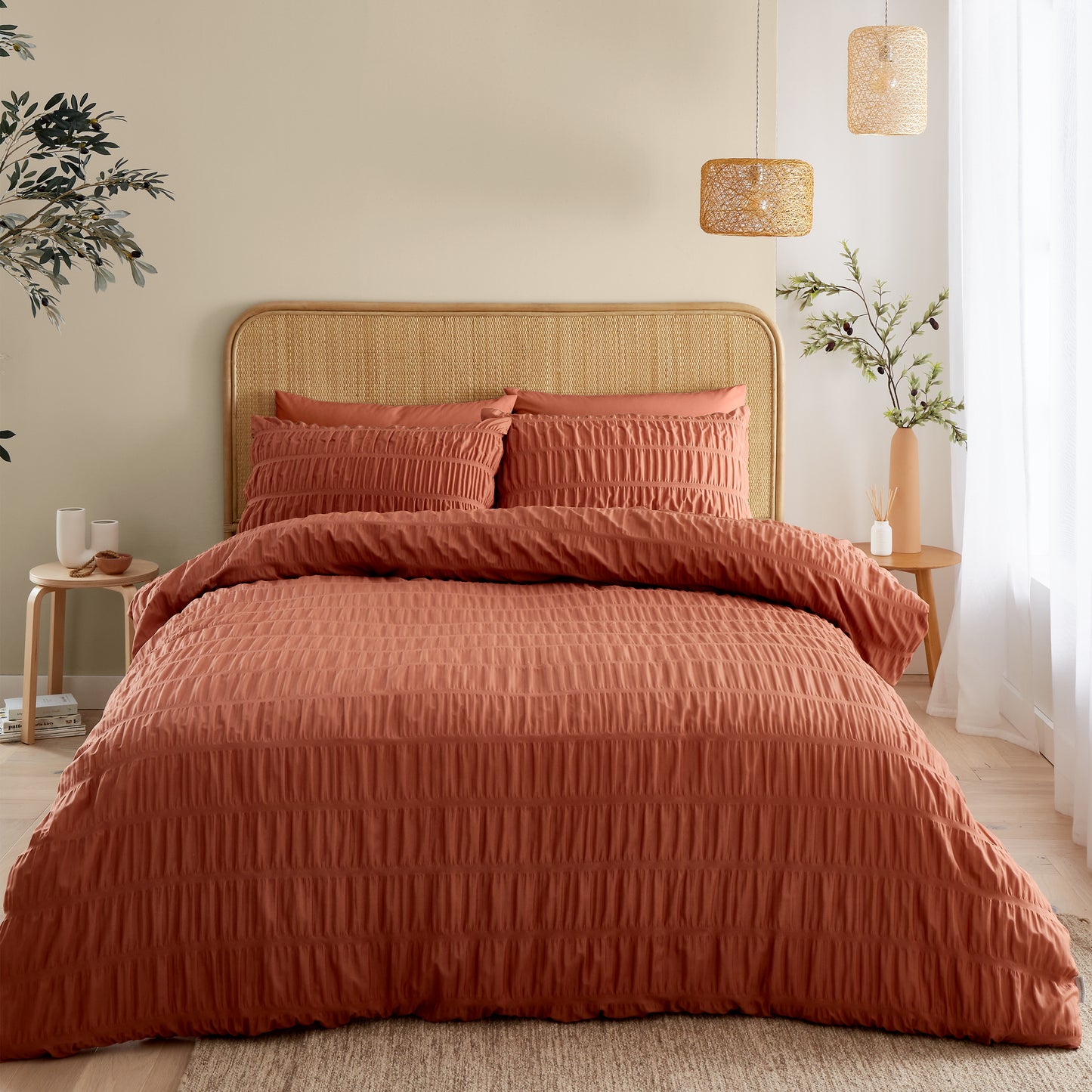 Catherine Lansfield Seersucker Terracota Duvet Set