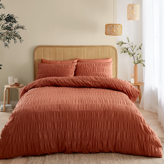 Catherine Lansfield Seersucker Terracota Duvet Set