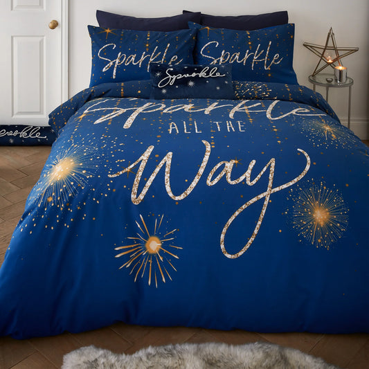 Catherine Lansfield Christmas Sparkle Reversible Duvet Set - Navy