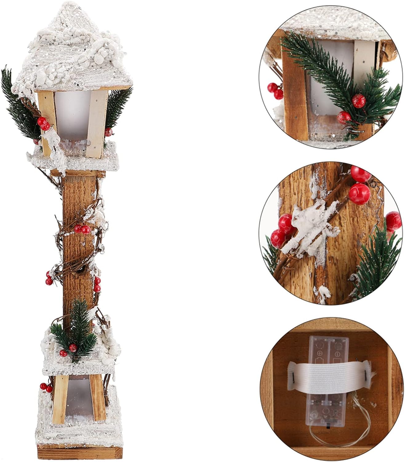 Tall Snow Topped Wooden Lamppost 85cm