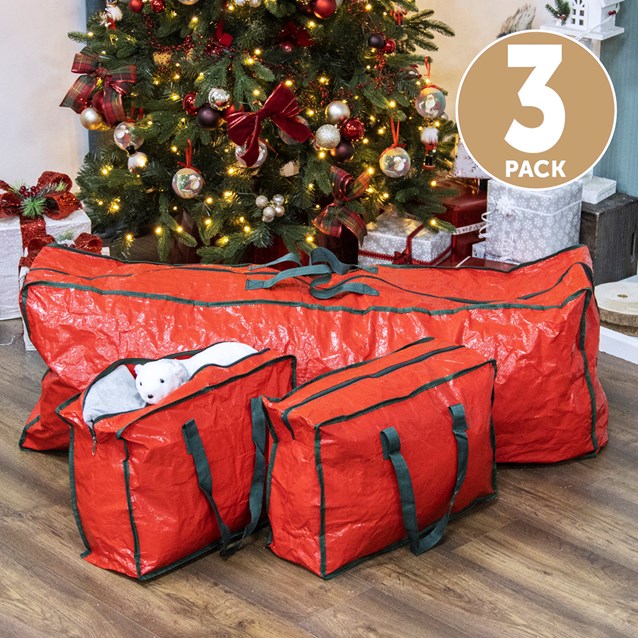 3pcs Christmas Tree & Decorations Storage Zip Bags