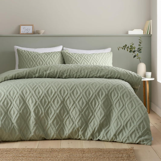 Catherine Lansfield Jacob Geo Soft Duvet Set - Sage