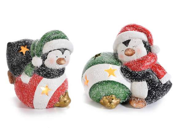 Pair Of Ceramic Penguin With Led Light