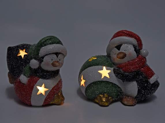 Pair Of Ceramic Penguin With Led Light