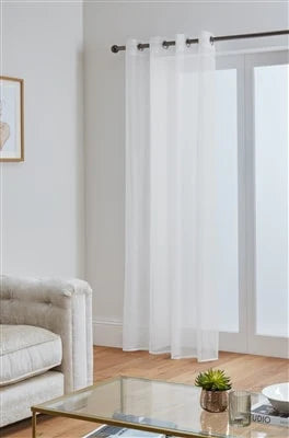 'Lucy' White Eyelet Ring Top Voile Curtain Panel - 58x90 Drop