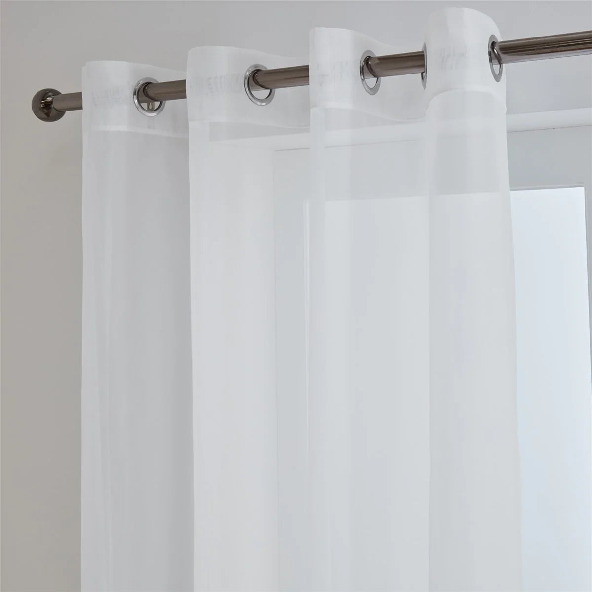 'Lucy' White Eyelet Ring Top Voile Curtain Panel - 58x90 Drop