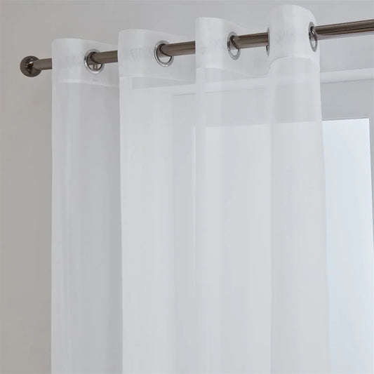 'Lucy' White Eyelet Ring Top Voile Curtain Panel - 58x90 Drop